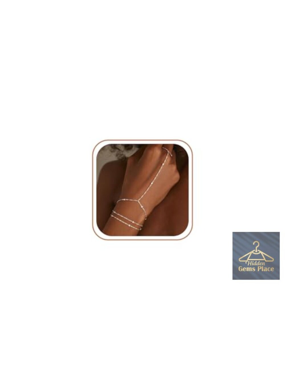 Dainty 14K Gold Plated Silver Finger Ring Bracelet Set - Adjustable Hand Chain